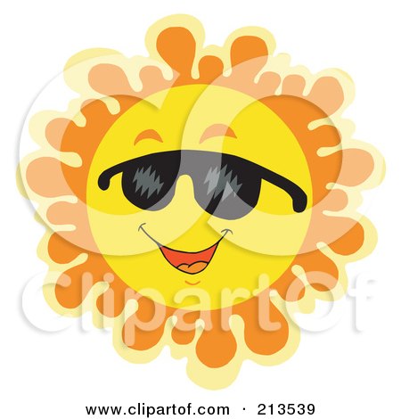 Royalty-Free (RF) Clipart Illustration of a Summer Time Sun Smiling With Shades - 2 by visekart