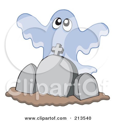 Royalty-Free (RF) Clipart Illustration of a Group Of Ghosts Over Headstones by visekart
