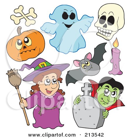 Royalty-Free (RF) Clipart Illustration of a Digital Collage Of Halloween Characters by visekart