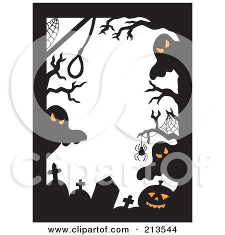 Royalty-Free (RF) Clipart Illustration of a Border Of Halloween Ghosts, Spiders, Jackolanterns And Tombstones by visekart
