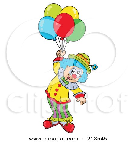 Royalty-Free (RF) Clipart Illustration of a Cartoon Clown Floating With Balloons - 2 by visekart