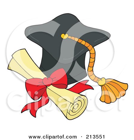 Royalty-Free (RF) Clipart Illustration of a Graduation Cap And Diploma by visekart