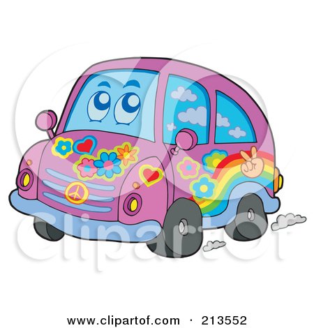 Royalty-Free (RF) Clipart Illustration of a Purple Hippie Car by visekart