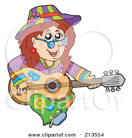 Royalty-Free (RF) Clipart Illustration of a Female Hippie Playing A Guitar by visekart