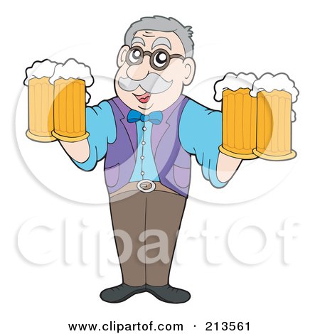 Royalty-Free (RF) Clipart Illustration of a Friendly Man Holding Four Beers by visekart