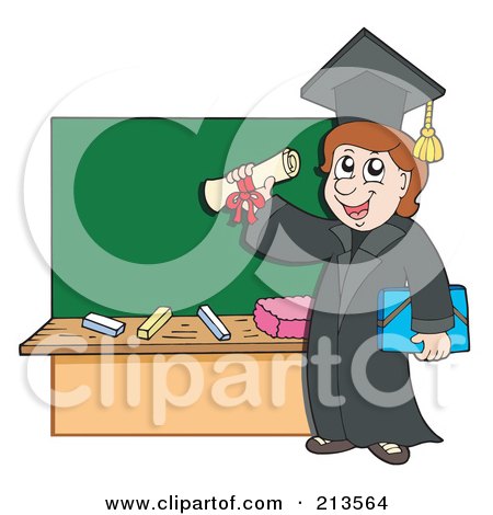 Royalty-Free (RF) Clipart Illustration of a Graduate And Diploma By A Chalk Board by visekart