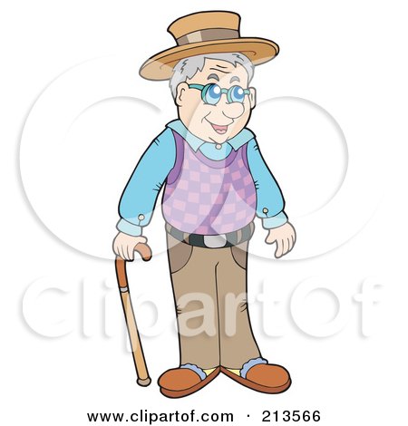 Royalty-Free (RF) Clipart Illustration of a Senior Man Holding A Cane by visekart