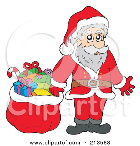 Royalty-Free (RF) Clipart Illustration of a Cartoon Santa Standing Beside A Sack Of Toys by visekart