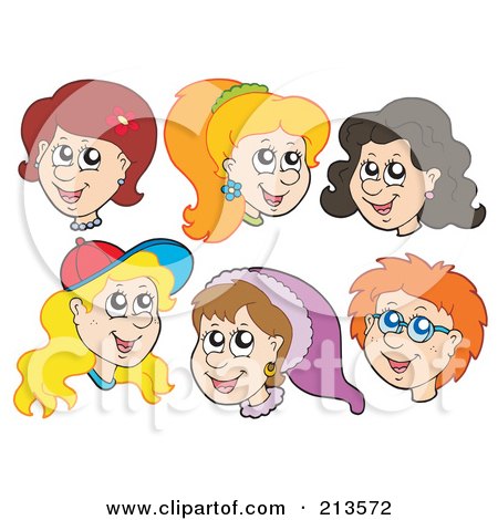 Royalty-Free (RF) Clipart Illustration of a Digital Collage Of Six Female Faces by visekart
