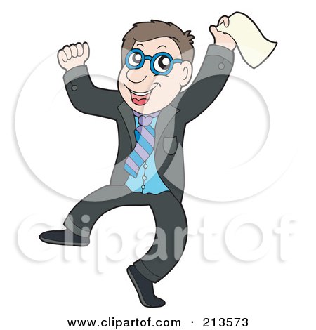 Royalty-Free (RF) Clipart Illustration of a Happy Business Man Jumping With A Document by visekart