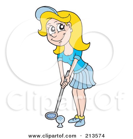 Royalty-Free (RF) Clipart Illustration of a Blond Woman Smiling And Golfing by visekart