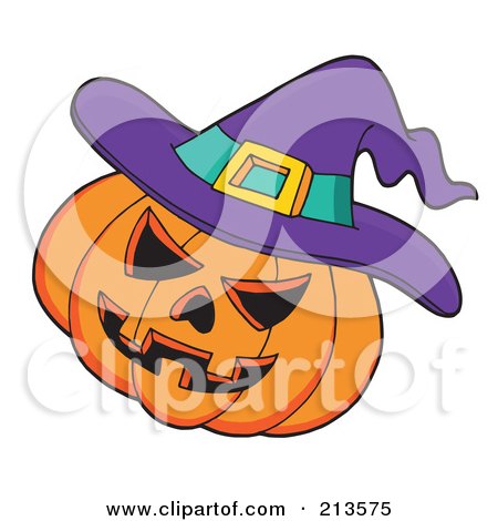 Royalty-Free (RF) Clipart Illustration of a Purple Witch Hat On A Jackolantern by visekart