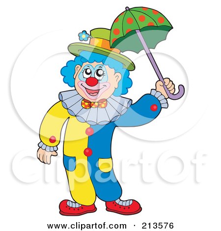 Royalty-Free (RF) Clipart Illustration of a Cartoon Clown With A Parasol by visekart