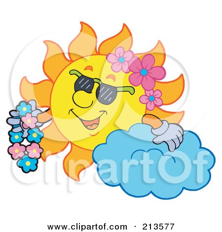 Royalty-Free (RF) Clipart Illustration of a Summer Time Sun With A Cloud, Shades And Flowers by visekart