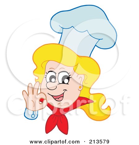 Royalty-Free (RF) Clipart Illustration of a Blond Female Chef Wearing A Hat And Gesturing by visekart