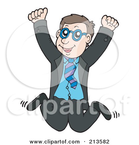Royalty-Free (RF) Clipart Illustration of a Happy Business Man Jumping by visekart