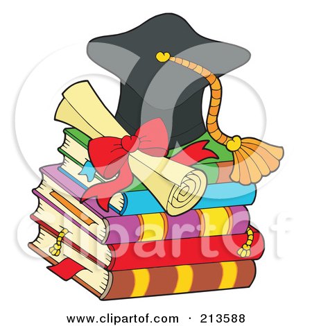 Royalty-Free (RF) Clipart Illustration of a Graduation Cap And Diploma On Books by visekart