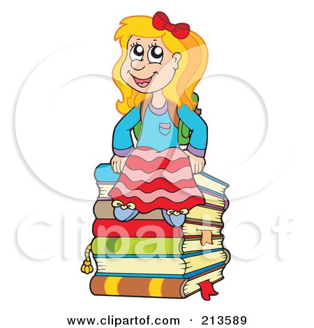 Royalty-Free (RF) Clipart Illustration of a Blond School Girl Sitting On Books by visekart