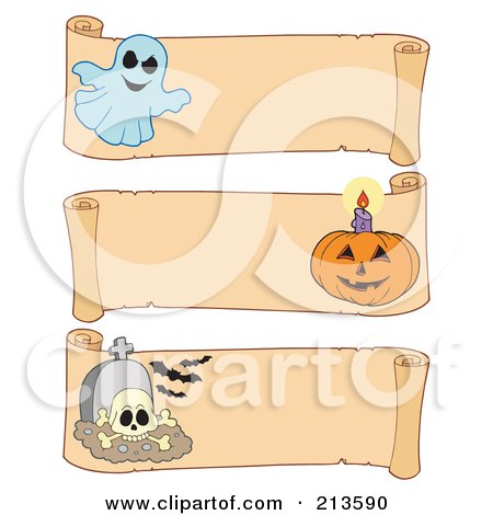 Royalty-Free (RF) Clipart Illustration of a Digital Collage Of Three Halloween Parchment Banners - 1 by visekart