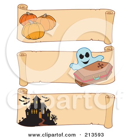 Royalty-Free (RF) Clipart Illustration of a Digital Collage Of Three Halloween Parchment Banners - 2 by visekart