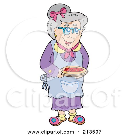 Royalty-Free (RF) Clipart Illustration of a Happy Granny Holding A Pie by visekart