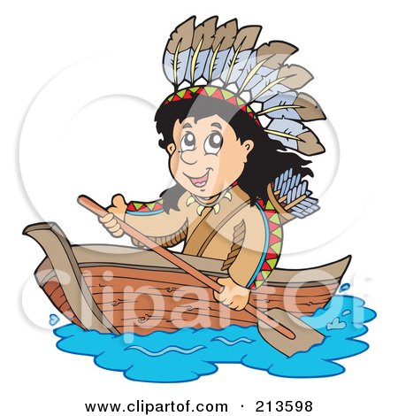 Royalty-Free (RF) Clipart Illustration of a Happy Native American Boy Rowing A Boat by visekart
