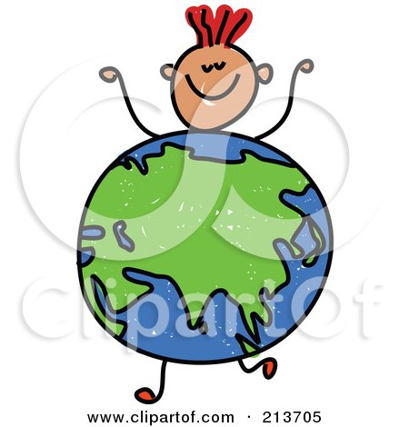 Royalty-Free (RF) Clipart Illustration of a Childs Sketch Of A Boy With An Asian Globe Body by Prawny