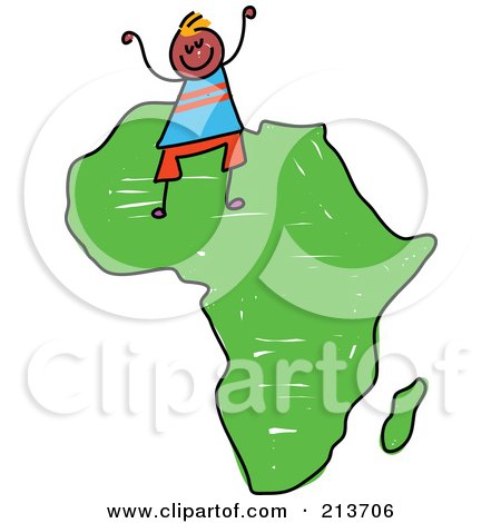 Royalty-Free (RF) Clipart Illustration of a Childs Sketch Of A Happy African Boy On Africa by Prawny