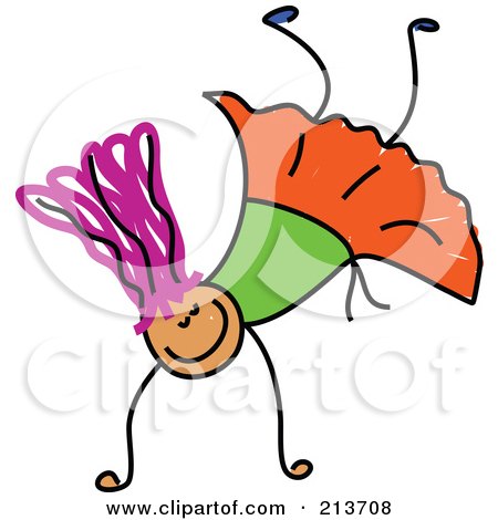 Royalty-Free (RF) Clipart Illustration of a Childs Sketch Of A Happy Girl Doing A Hand Stand by Prawny