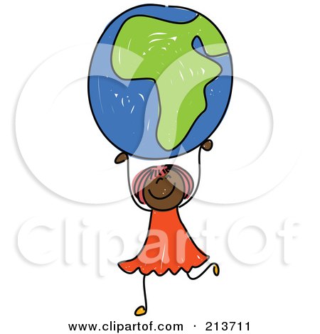 Royalty-Free (RF) Clipart Illustration of a Childs Sketch Of A Black Girl Holding Up An African Globe by Prawny