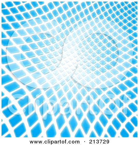 Royalty-Free (RF) Clipart Illustration of a Background Of Abstract Blue Mosaic Tiles In A Distorted Pattern by elaineitalia