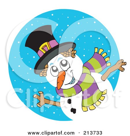 Royalty-Free (RF) Clipart Illustration of a Wintry Snowman In A Blue Snow Circle by visekart