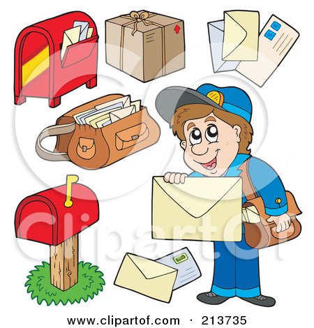 Royalty-Free (RF) Clipart Illustration of a Digital Collage Of A Mail Man And Mail by visekart