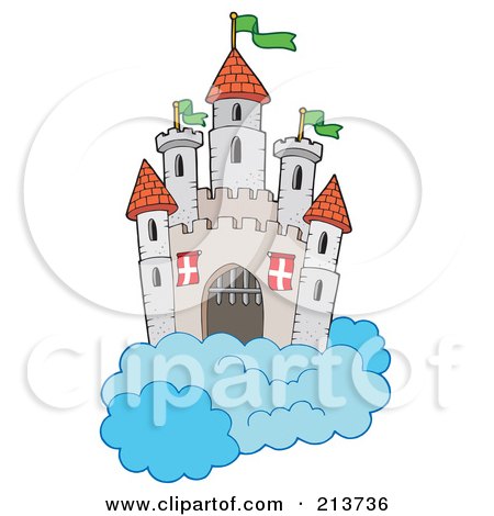 Royalty-Free (RF) Clipart Illustration of a Medieval Castle In The Clouds by visekart