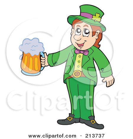 Royalty-Free (RF) Clipart Illustration of a Leprechaun Standing And Holding Out Beer by visekart