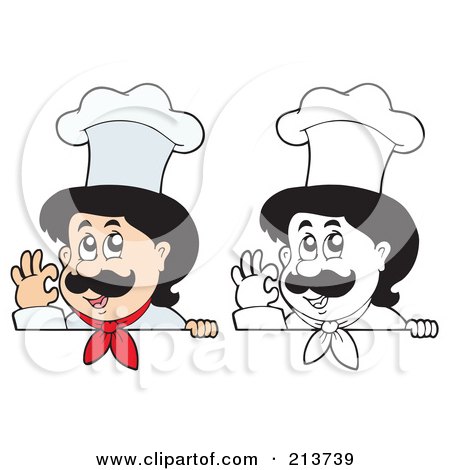 Royalty-Free (RF) Clipart Illustration of a Digital Collage Of Color And Outlined Male Chef Signs - 1 by visekart