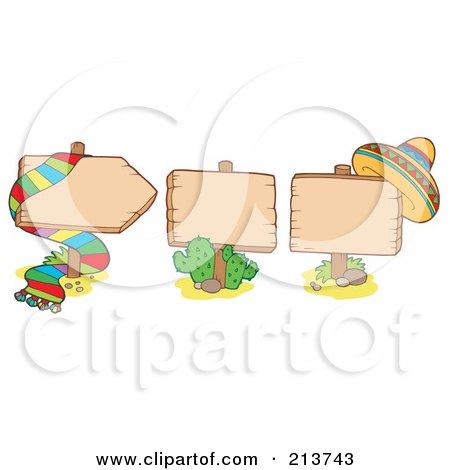 Royalty-Free (RF) Clipart Illustration of a Digital Collage Of Blank Mexican Wooden Signs by visekart