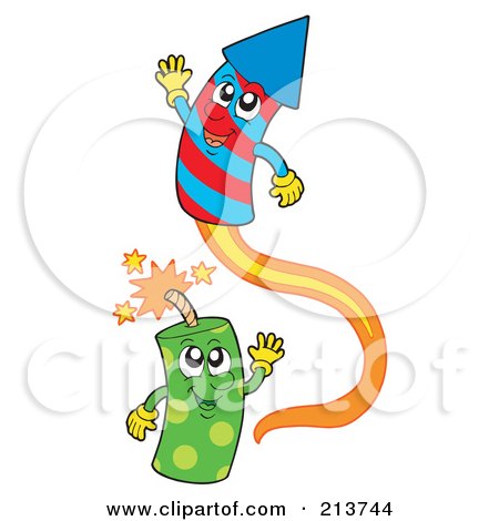 Royalty-Free (RF) Clipart Illustration of Happy Green And Red And Blue Fireworks by visekart
