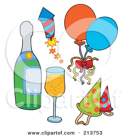 Royalty-Free (RF) Clipart Illustration of a Digital Collage Of New Years Items by visekart