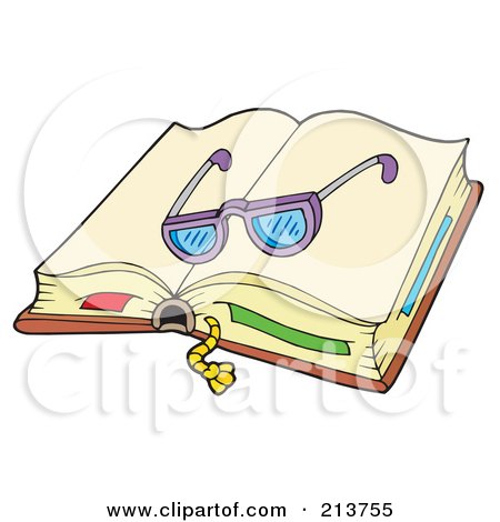 Royalty-Free (RF) Clipart Illustration of a Pair Of Glasses On An Open Book by visekart