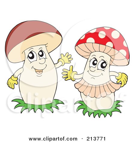 Royalty-Free (RF) Clipart Illustration of a Digital Collage Of Two Happy Mushrooms by visekart