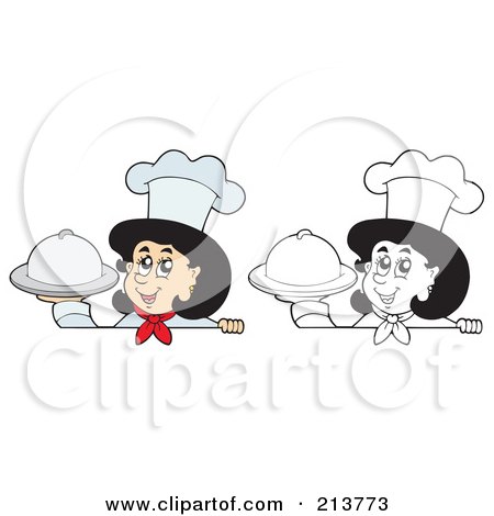 Royalty-Free (RF) Clipart Illustration of a Digital Collage Of Color And Outlined Female Chef Signs - 2 by visekart