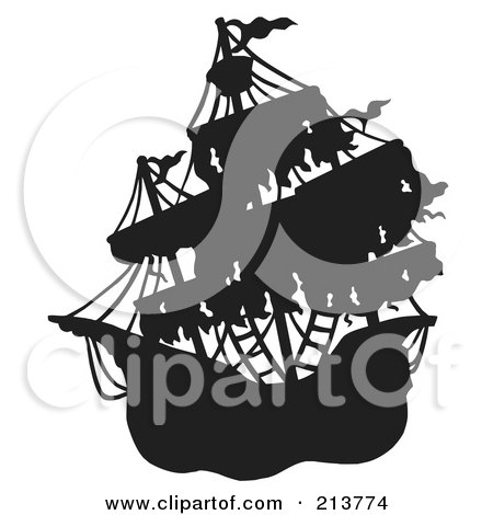 Royalty-Free (RF) Clipart Illustration of a Silhouetted Mysterious Pirate Ship - 2 by visekart