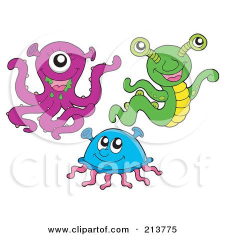 Royalty-Free (RF) Clipart Illustration of a Digital Collage Of Cute Monsters - 2 by visekart