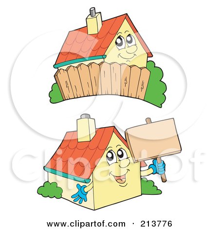 Royalty-Free (RF) Clipart Illustration of a Digital Collage Of Two Happy Houses by visekart