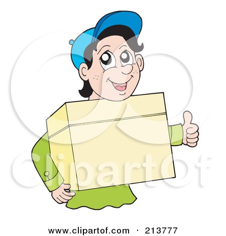 Royalty-Free (RF) Clipart Illustration of a Friendly Delivery Man Carrying A Box And Giving The Thumbs Up by visekart
