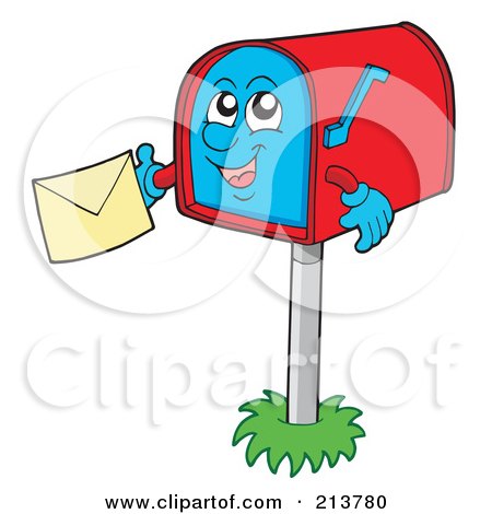 Royalty-Free (RF) Clipart Illustration of a Happy Mailbox Holding A Letter by visekart