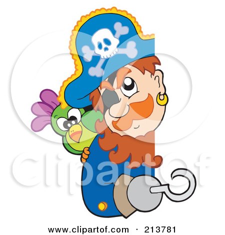 Royalty-Free (RF) Clipart Illustration of a Red Haired Male Pirate Looking Around A Blank Sign by visekart
