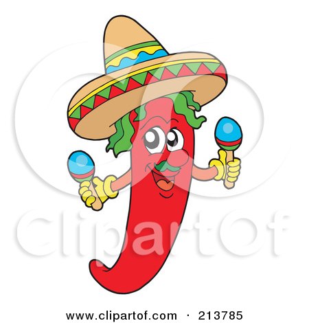 Royalty-Free (RF) Clipart Illustration of a Male Mexican Chili Pepper Shaking Maracas by visekart