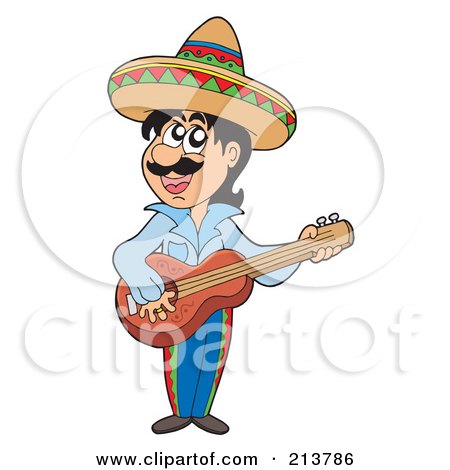 Royalty-Free (RF) Clipart Illustration of a Mexican Man Playing A Guitar by visekart